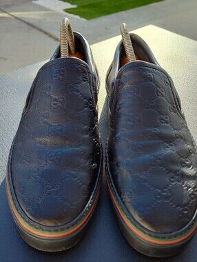 Gucci Black Guccissima Leather Slip On Sneakers Size US 9